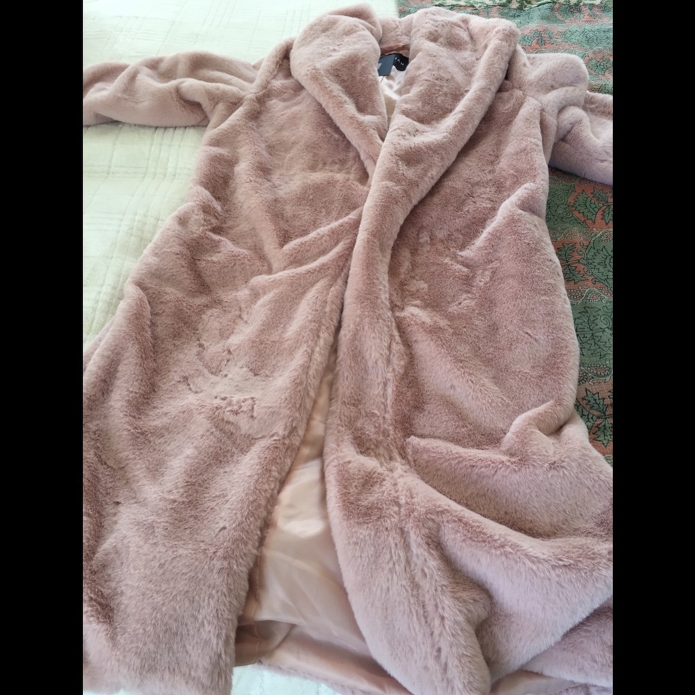 Silky Blush Pink Faux Fur Coat - Picture 5 of 12